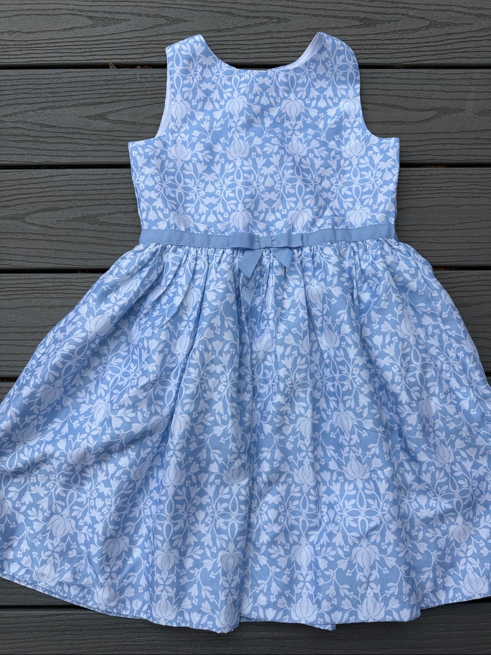 Gymboree Blue and White Floral Party Dress with Waist Bow